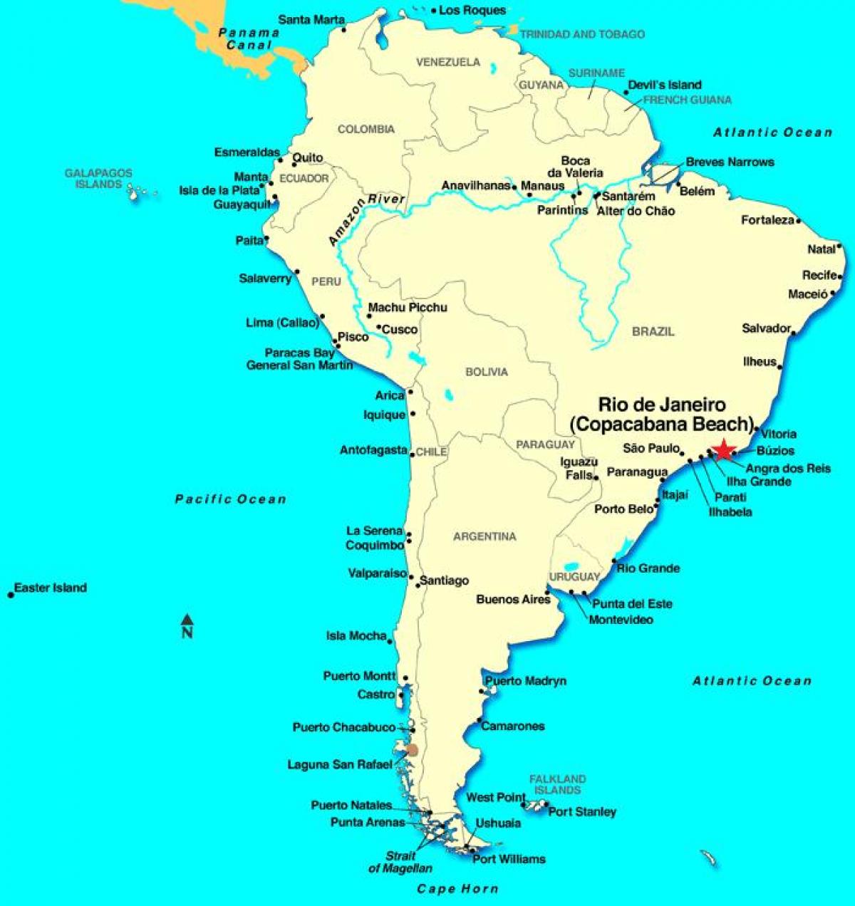 Güney Amerika'da Rio de Janeiro haritası